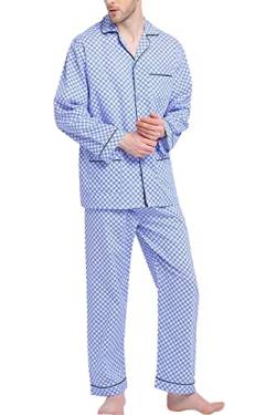 GLOBAL Herren Warm Flanell Pyjama Set aus 100% Baumwolle aus Zweiteiliger Schlafanzug mit Langes Nachtwäsche Hausanzug mit Kordelzug Lang Hose für Männlich von GLOBAL