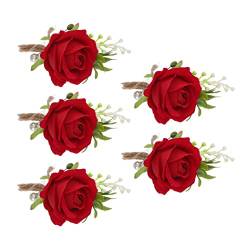 Hochzeit Boutonniere, Leicht, Weit Anwendbar, Anstecknadel, Fest, Hochzeit, Rose, 5 Stück Zum Feiern (Rot) von GLOGLOW
