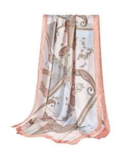 GLORIS Damen schal fein seidig groß 180 x 90 cm HellBlau-Rosa mit Paisley Prints. Halstuch Tuch für Frauen. Kopftuch Halstuch Schal. Seidenschal Elegante von GLORIS