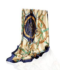 GLORIS Seidenschal Damen 90x90cm Blau Elegante Seidentuch Haare Seidentuch Damen Halstuch Damen Elegant Satintuch Halstuch Seide Bandana Tuch Kopftücher Damen Ansatz Scarf von GLORIS