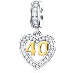 40th Anniversary Charms passen meine erste Pandora Muttertag Armband, 18K goldene Zahl 40 Dangle, 925 Sterling Silber 40th Geburtstag Herz Halskette Perlen mit CZ, Geschenke für Mama/Damen/Freunde von GLOWDAS