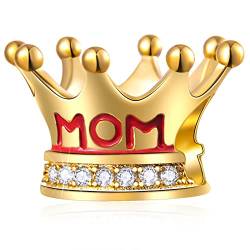 Gold überzogene Krone Mutter Charms, meine Königin Mom Charms passen Pandora Muttertag Armband, 925 Sterling Silber Beste Mama Royal Crown Tiara Perlen, Geschenk für Mum/Mom/Oma/Frau/Geburtstag von GLOWDAS