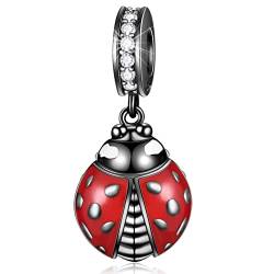 Gun Black Marienkäfer Charms fit Pandora DIY Armband/Halskette, 925 Sterling Silber Ladybug Anhänger Käfer Perlen mit roten Emaille Flügel, Geschenke für Insektenliebhaber/Jungen/Mädchen von GLOWDAS