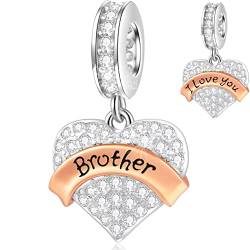 Ich liebe dich Bruder Charms passt Pandora Freundschaft Armband/Halskette, 925 Sterling Silber Pave Klar CZ Herz Brother Anhänger Perlen, Geschenke für Cousine/Schwester/beste Freundin/Memorial von GLOWDAS