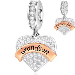 Ich liebe dich Enkel Charms passt Pandora DIY Armband Halskette, 925 Sterling Silber Pave Glänzend Klar CZ Grandson Anhänger Perlen, Geschenke für Jugendliche/Patenkinder/Enkelkinder von GLOWDAS