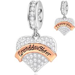 Ich liebe dich Enkelin Charms passt Pandora Muttertag Armband, 925 Sterling Silber Pave Klar CZ Grandaughter Anhänger Perlen, Geschenke für Enkel/Oma/Grand Daughter von GLOWDAS