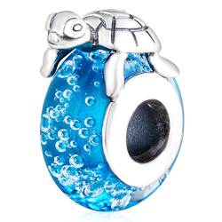 Meeresschildkröte Charms, 925 Sterling Silber Sea Turtle auf blauem Murano Glas Perle, Hawaii Ozean Schildkröte Charms passen Pandora Sommer Ocean Armband, Geschenke für Valentinstag/Weihnachten von GLOWDAS