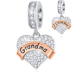 Oma Herz Dangle Charms passt Pandora Muttertag Armband, Ich liebe dich Großmutter Anhänger, 925 Sterling Silber Grandma Perlen mit CZ, Geschenke für Grandmother/Nonna/Abuela/Babcia von GLOWDAS