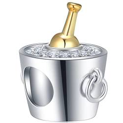Vergoldete Champagner Charms im Eiseimer, 925 Sterling Silber Champagne in Ice Bucket Perlen mit klarem CZ, passen Pandora Geburtstag Armband, Feier Geschenke für Party/Baby Boy/Mädchen von GLOWDAS