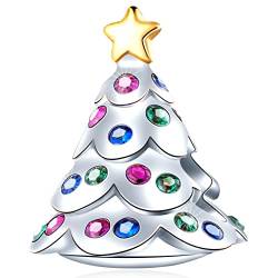 Weihnachten Baum Charms passen Pandora Xmas Armband, 925 Sterling Silber Stammbaum Charms bunte Christmas Dekoration CZ Perlen mit goldene Stern, Geschenke für Mama/Oma/Schwester von GLOWDAS