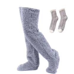GLSAYZU Snuggle Paws Socken-Hausschuhe, SnugglePaws Socken-Hausschuhe, Snuggs Cozy Socken, Overknee-hohe flauschige Socken, Socken-Hausschuhe, grau, Einheitsgröße von GLSAYZU