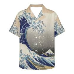 GLUDEAR Herren Van Gogh The Great Wave Off Kanagawa 3D Print Casual Button Down Shirt, Kanagawa die große Welle, XL von GLUDEAR