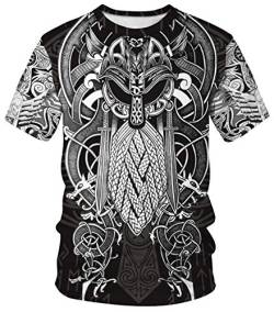 GLUDEAR Herren Vikings T-Shirt Tops Neuheit 3D Druck nordische Mythologie Pullover Tee - Schwarz - Mittel von GLUDEAR