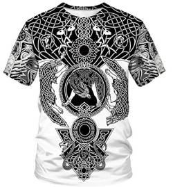 GLUDEAR Herren Vikings T-Shirt Tops Neuheit 3D Druck nordische Mythologie Pullover Tee - Weiß - X-Groß von GLUDEAR