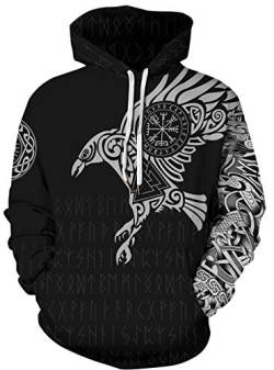 GLUDEAR Herren Vikings Tattoo Norse Mythologie 3D Druck Hoodie Pullover Sweatshirt S-5XL Gr. XXXL, Odin's Eagle von GLUDEAR