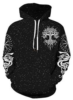 GLUDEAR Herren Vikings Tattoo Norse Mythologie 3D Druck Hoodie Pullover Sweatshirt S-5XL - Schwarz - XX-Large von GLUDEAR