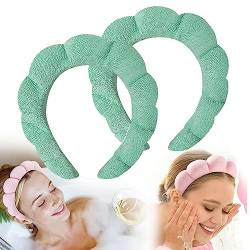 Schwamm-Spa-Stirnband, gepolstertes, weiches Make-up-Stirnband, Hautpflege-Stirnband for Waschen von Gesichts-Make-up, Haarband for Waschen des Gesichts (Color : Green, Size : 2pcs) von GLazzy