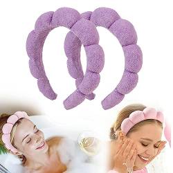 Schwamm-Spa-Stirnband, gepolstertes, weiches Make-up-Stirnband, Hautpflege-Stirnband for Waschen von Gesichts-Make-up, Haarband for Waschen des Gesichts (Color : Purple, Size : 2pcs) von GLazzy