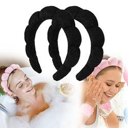 Schwamm-Spa-Stirnband, gepolstertes, weiches Make-up-Stirnband, Hautpflege-Stirnband for Waschen von Gesichts-Make-up, Haarband for Waschen des Gesichts (Color : Svart, Size : 2pcs) von GLazzy