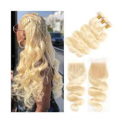 Haarbündel 613 Blonde Bundles mit Spitze Frontal Körperwelle Brasilianische Menschliche Haarwebart Welle Lockiges Remy Haar Bundles mit Verschluss for Schwarze Frauen Haarverlängerungen (Size : 4" x von GLigeT