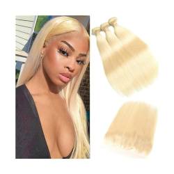 Haarbündel 613 blonde glatte Haarbündel mit Verschluss, Mittelteil, 3/4 Bündel mit Spitzenfront, 25,4–101,6 cm, brasilianisches Echthaar, Remy-Verlängerung Haarverlängerungen (Size : 4" x 4", Color von GLigeT