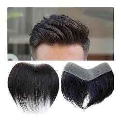 Haarteil für Männer Herren-Haaransatz-Toupet, 100% echtes Echthaar, Stirn-Haarteil, V-förmiges männliches Toppee, PU-dünne Haut, natürlicher Haaransatz, glattes Haar-Ersatzsystem Perücke Männer (Col von GLigeT