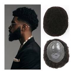 Toupet Afro Herren-Perücke für Herren, feine Haut, Basis aus PU, Echthaar, 8 x 10 Zoll, männliche Haarprothese, 6 mm, krauses Haar, lockiges Haar, Ersatz des Perückensystems von GLigeT