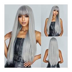 perücken 65 cm/26 Zoll lange gerade synthetische Perücke mit Pony, gemischt graublond, Cosplay-Lolita-Perücke for Frauen, Party, Hochtemperatur-Faserhaar Perücke (Color : Wig-WL1085-7) von GLigeT