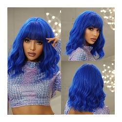 perücken Blaue kurze Bob-Cosplay-Lolita-Synthetik-Perücken, wassergewelltes Haar, Perücke mit Pony, for Frauen, natürlich, hitzebeständig, for Halloween-Partys Perücke (Color : WL1006-4) von GLigeT