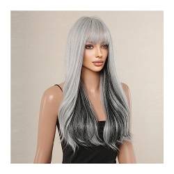 perücken Grau-blaue Ombre-Synthetik-Cosplay-Perücken, lange gewellte Naturhaar-Perücke mit Pony for Frauen, hitzebeständige Faser-Perücken Perücke von GLigeT