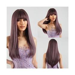 perücken Lange gerade synthetische Perücken mit Pony, hellrosa, lila, Naturhaar-Perücke, Cosplay-Lolita-Perücke, hitzebeständiges Haar for Frauen Perücke (Color : LC2096-4) von GLigeT