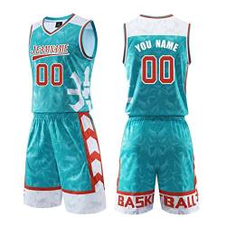 Benutzerdefiniertes Basketball-Trikot, wendbares Mesh-Kit, Gedruckter Teamname und Nummer, personalisierte Sportuniform für Männer/Jugendliche (Color : Blue) (One Size, Grün) von GLikur