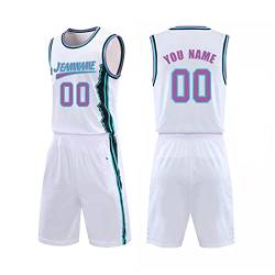 GLikur Benutzerdefiniertes Basketball-Trikot, wendbares Mesh-Kit, Gedruckter Teamname und Nummer, personalisierte Sportuniform für Männer/Jugendliche (Color : Blue) (One Size, White 1) von GLikur
