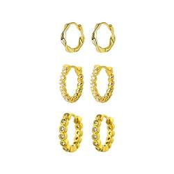 3 Paare Ohrringe Silber 925 Ohrringe Gold Creolen Zirkonia Ohrloch Ohrringe Set,Goldene Ohrringe Damen Drehen Creolen Gold Klein Mädchen Schmuck 10mm 12mm von GMEDRIDAS