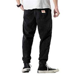 Cord Haremshose Herrenhose Jogger Freizeithose Herren Jogginghose Hip Hop Streetwear Black L von GMFOSEOZ