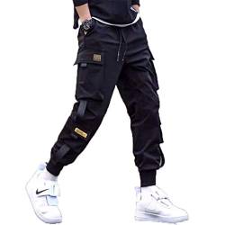 Streetwear Herren Cargo Haremshose Hip Hop Lässige männliche Trainingshose Joggerhose Harajuku Herrenhoses K13 Black Chinese Size XXL von GMFOSEOZ