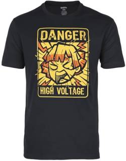 GMYG Demon Zenko Zenitsu Slayer Agatsuma Nezuko Tanjiro Donner Japanisches Anime Manga Grafik 100% Baumwolle Prämie Print Kurzarm T-Shirt Tops(Schwarz,S) von GMYG