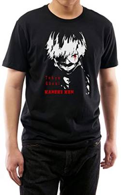 GMYG Tokyo Ken Ghoul Kanei Japanisches Anime Premium Rundhals Print Kurzarm 100% Baumwolle T-Shirt Herren/Damen T-Shirt（Schwarz,L von GMYG