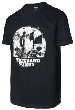 One Piece Grand Ship The Thousand Sunny Pirate Ship Piratenschiff Monkey D Luffy Japanisches Anime T-Shirt aus 100% Baumwolle für Herren und Damen(Schwarz,XL) von GMYG