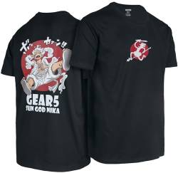 One Piece Monkey D Luffy Sun God Nika Gear 5th Gear Devil Fruit Teufelsfrucht Japanisches Anime T-Shirt aus 100% Baumwolle für Herren und Damen(Schwarz,L) von GMYG