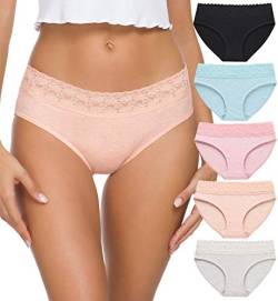 GNEPH Baumwoll-Unterwäsche-Höschen für Damen, Hipster-Höschen für Damen, Spitzen-Bikini-Höschen, 5er-Pack (218L-Licht) von GNEPH