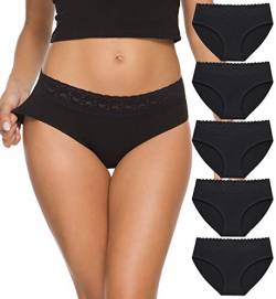 GNEPH Damen-Unterwäsche aus Baumwolle, Spitze, Bikini, Hipster-Höschen, Hip-Huggers, 5er-Pack (218Schwarz, XXL) von GNEPH