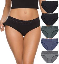 GNEPH Hipster-Höschen aus Baumwolle für Damen, Unterwäsche, Spitzen-Bikini, Hüfthöschen, 5er-Pack (218M-Dunkel-2) von GNEPH