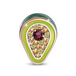 GNOCE 925 Sterling Silber Grüne Avocado Charm Perle mit Zirkonia Stein passend für alle Armbänder und Halsketten Schmuck Geschenk für Fruchtliebhaber Ich liebe Avocado von GNOCE