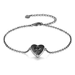 GNOCE Armband Totenkopf silber 925 Sterlingsilber Herz Glücksarmband für Frauen Mädchen Muttertag Geschenk von GNOCE