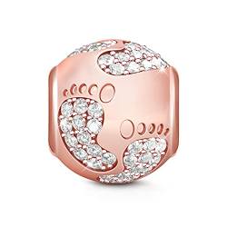 GNOCE Babys Fußabdrücke Bead Charm 925 Sterling Silber "Liebe für mein Baby" Rose Gold Perlen Charms für Armbänder Halsketten Geschenke für Damen Herren von GNOCE