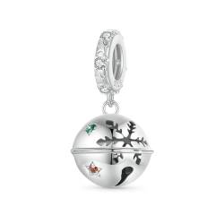 GNOCE Charm Anhänger Weihnachten Runde Glocke Anhänger 925 Sterling Silber Gravierbarer individueller Geburtsstein-Herz-Charm Armband/Halskette Für Frauen Mädchen von GNOCE