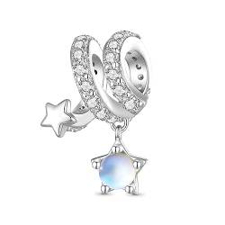 GNOCE Damen Charm Perle Fantasie Regenbogen 925 Sterling Silber Charm Champagner Kugel mit Zirkonia Fit Alle großen Marken von Armband/Halskette (Meteor Stern) von GNOCE