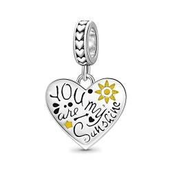 GNOCE Du bist mein Sonnenschein Herz Anhänger baumeln Charm Sterling Silber Fit Armband/Halskette Schmuck Geschenk für Frauen Mädchen Tochter von GNOCE