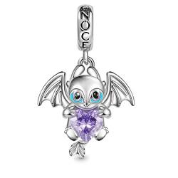 GNOCE Fliegender Drache Anhänger Dangle Charm Sterling Silber mit Herz Zirkonia Stein Fit Armband/Halskette für Frau Damen Schmuck Geschenk Idee (Silber) von GNOCE